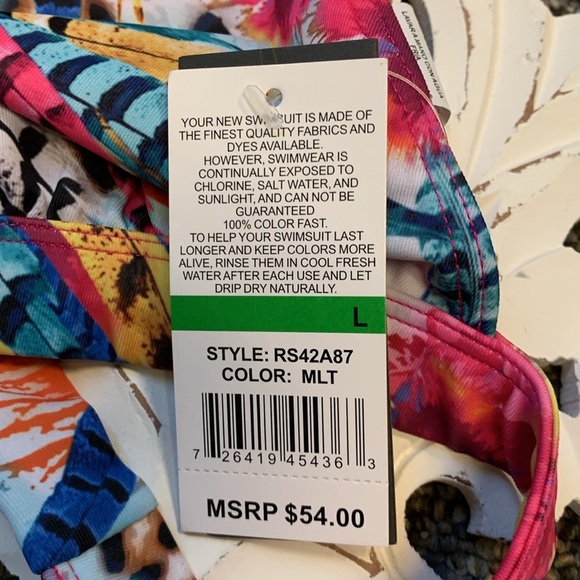 Kenneth Cole Reaction Multi Color Printed Triangle Halter Bikini Top Size L NWT - Picture 2 of 6